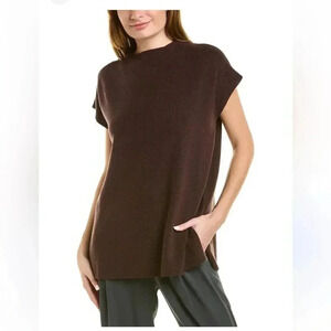 NWT Eileen Fisher Extra Fine Merino Wool Funnel Neck Boxy Top Sweater size XS